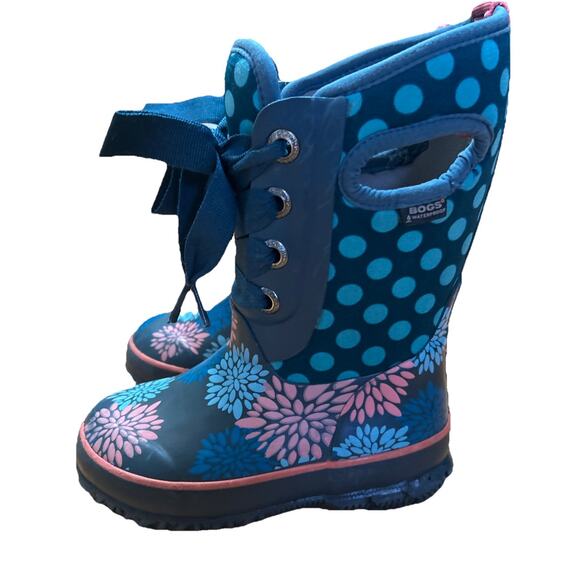 Bogs Little Girl 9 Boot Rubber Blue Casey Lace Up Waterproof Winter Snow Toddler - Picture 4 of 8